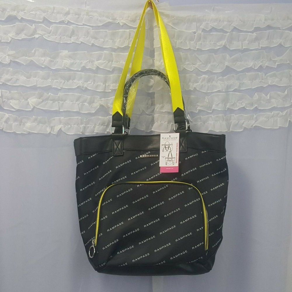 Rampage Purse Bag Black with White lettering 2 Str